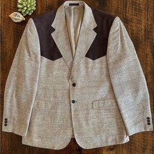 Personal Choice | Vintage 100% Silk Brown Tweed Sports Coat with Western Yoke